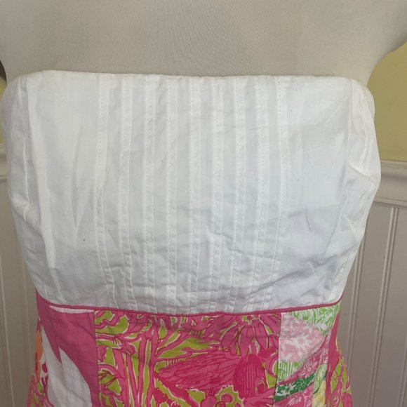 Lily Pullitzer size 8 tube dress sleeveless pink patchwork bottom bow tie back - Picture 3 of 9